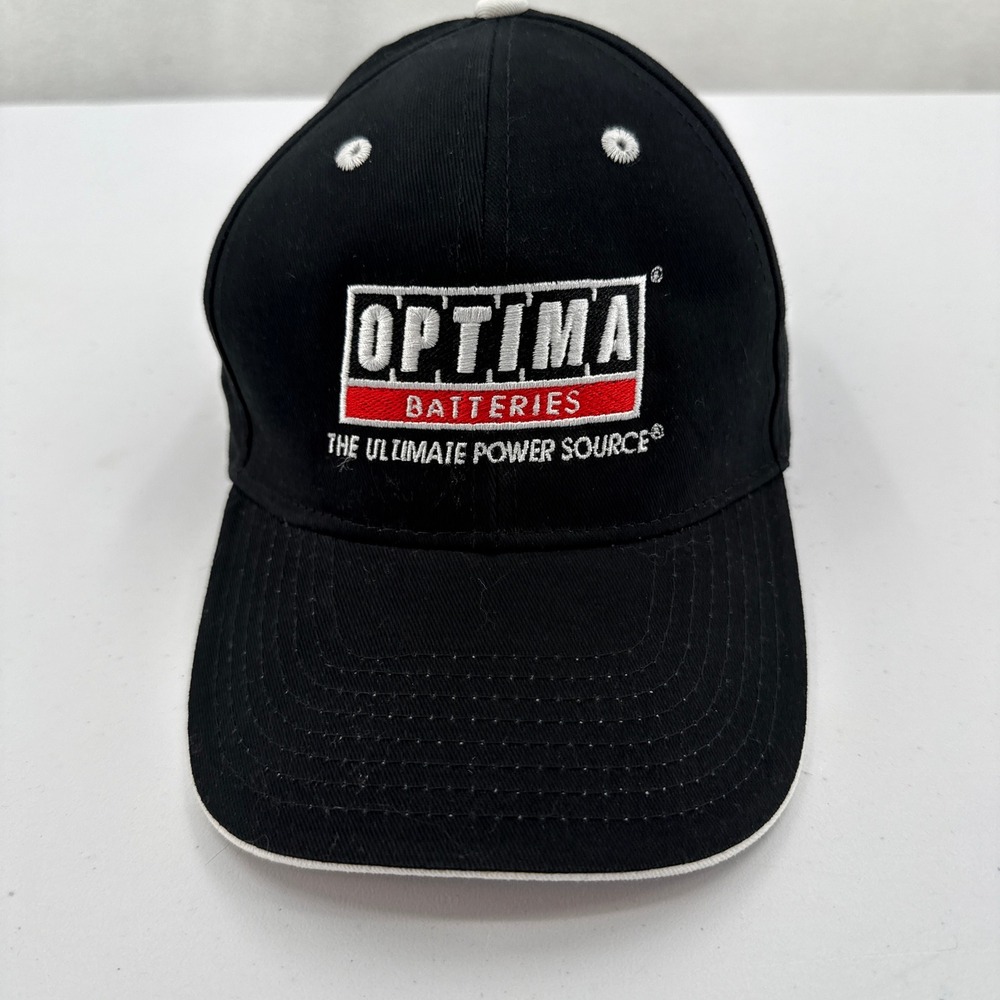 Optima Batteries Hat Men OSFM Black White Embroidered Strapback Dad Cap Hit Wear